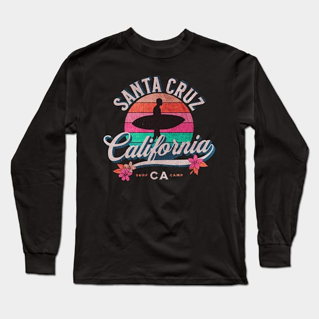 California Santa Cruz Surfing Vintage Art Long Sleeve T-Shirt by ReaverCrest